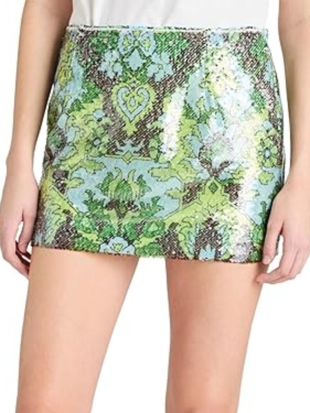 Cinq à Sept 'Juno' Sequin Damask Mini-Skirt, Light Cyan Multi